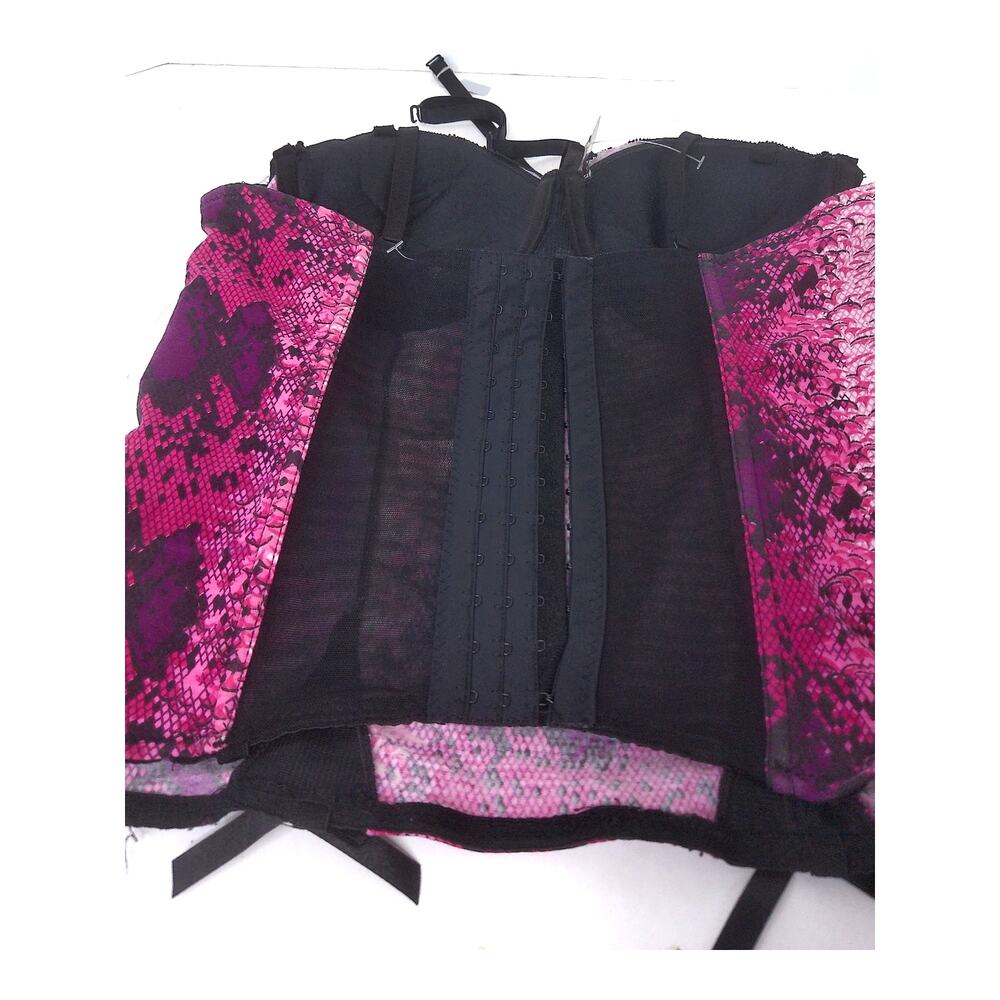 Vintage Scores New York Fuchsia & Black Lace Corset Top Bustier Size 36B - Picture 5 of 8